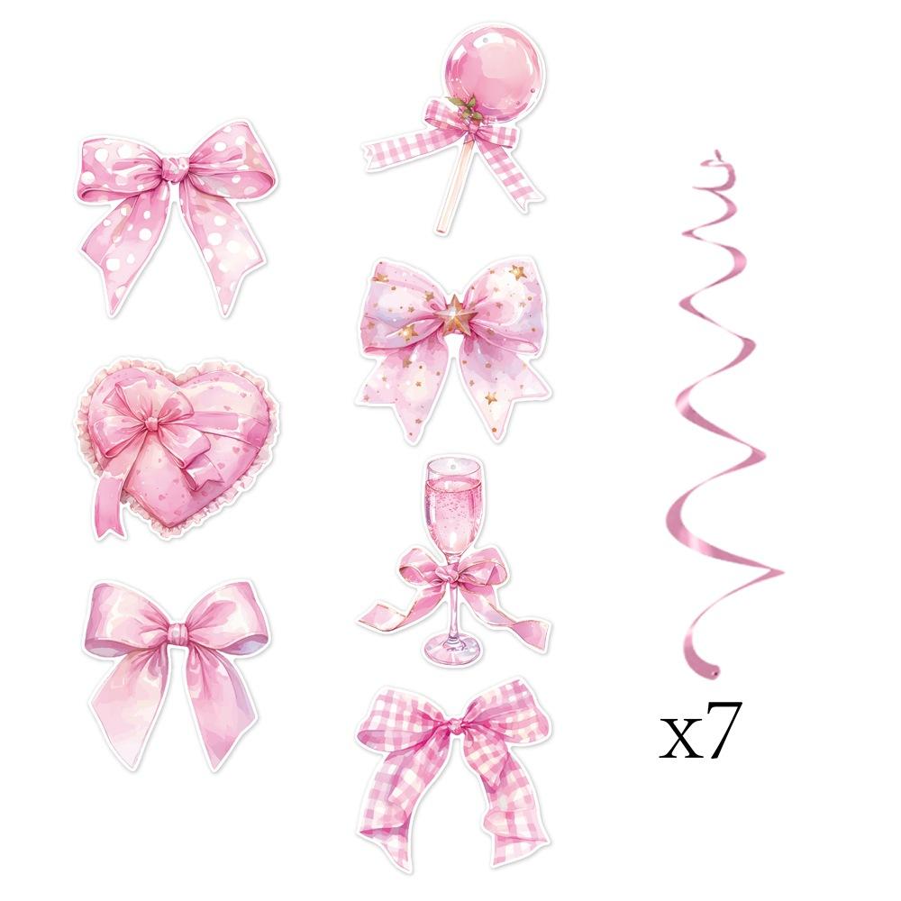 Bow Party Birthday Banner Girl's Birthday Pink Bow Spiral Pendant