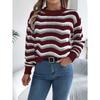 Fashionable Women's Casual Openwork Colour-Block Striped Lantern-Sleeve Pullover