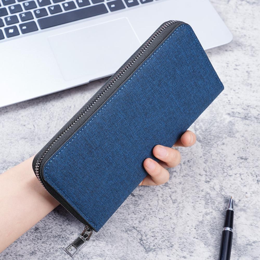Men's long zipper coin purse with large capacity and multiple compartments, business canvas cross-border clutch bag and card cas
