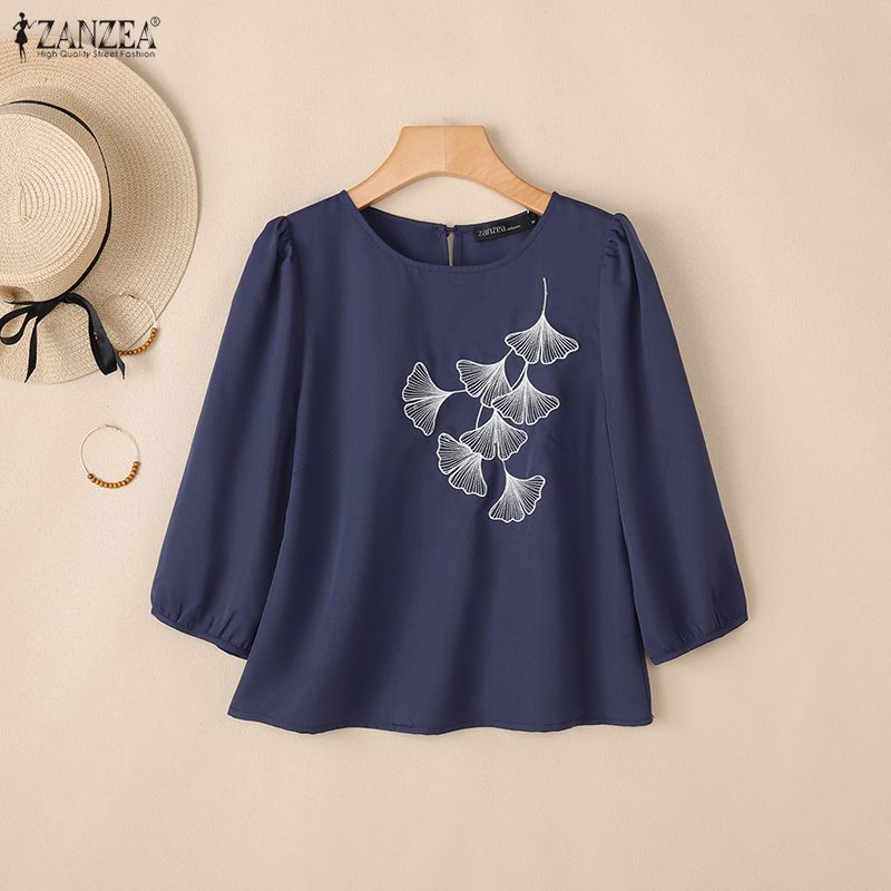 ZANZEA Women Casual Round Neck Loose Half Sleeve Print Blouse