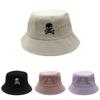 Skull Embroidery Flat Top Fisherman Cap With Breathable Cotton For Summer Travel