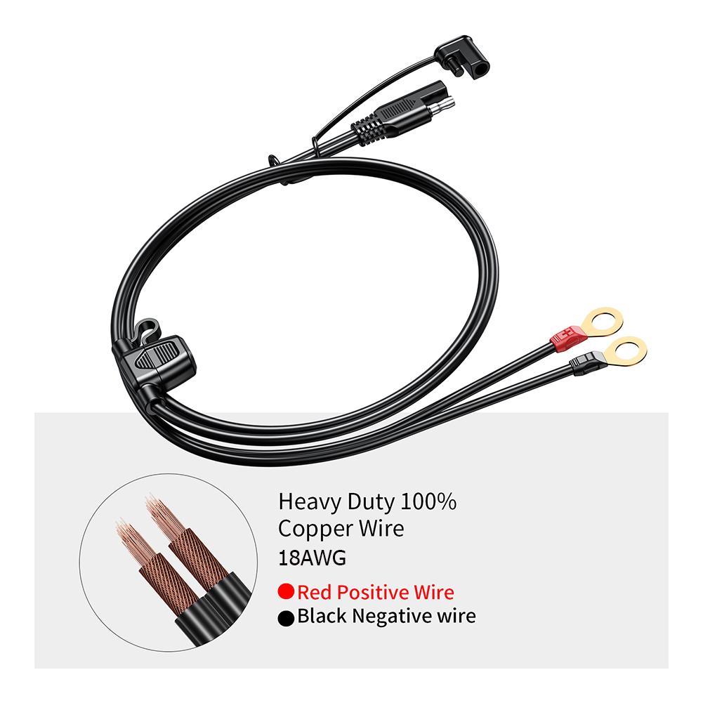 12-24V 18AWG SAE 2 Pin Quick Disconnect To O Ring Terminal Harness Connecter Cord Connector Cable for Battery Charger/Maintainer