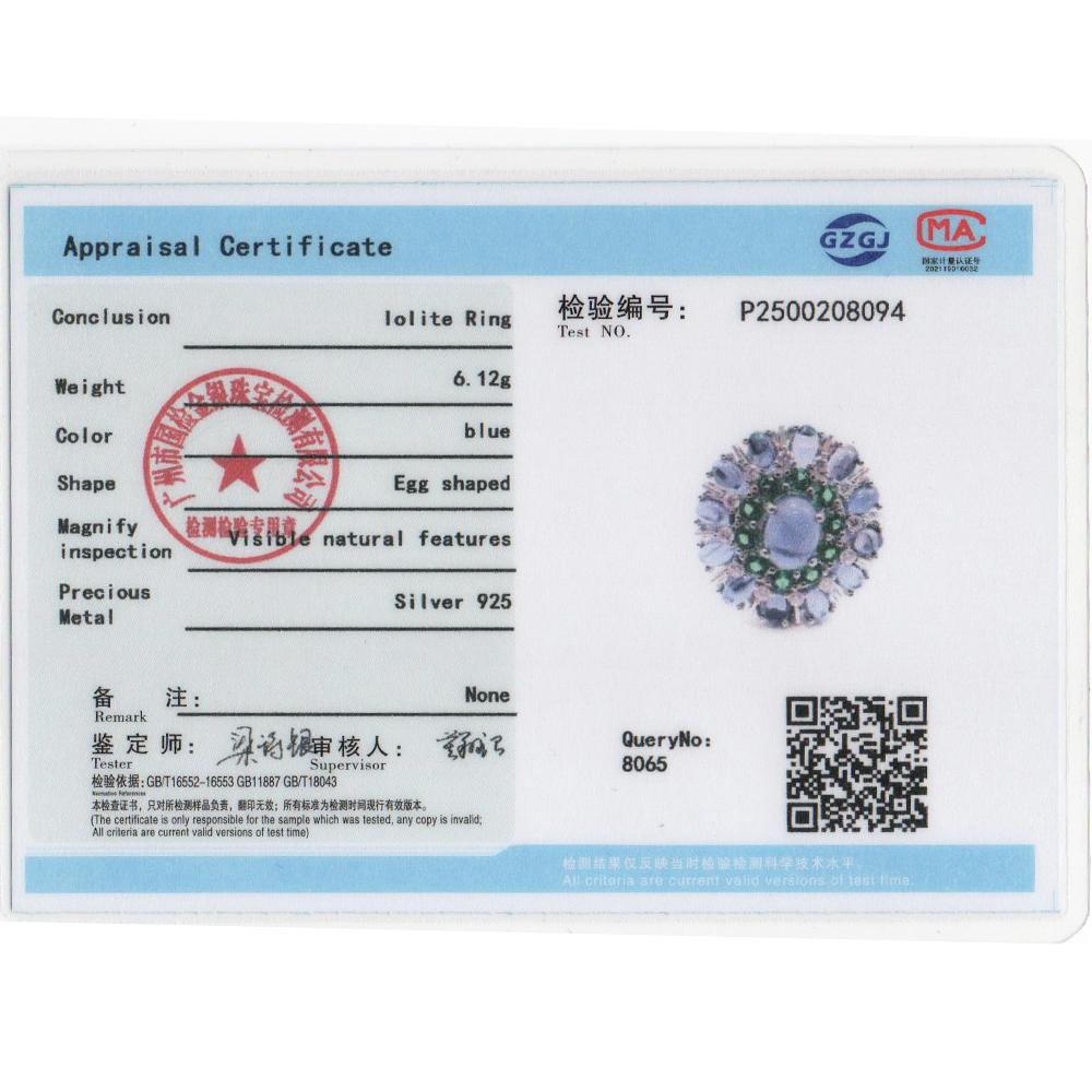 Light Luxury 925 Sterling Silver Women's Ring Natural Iolite Oval Gemstones Fine Jewelry Women's Premium Anniversary Gift