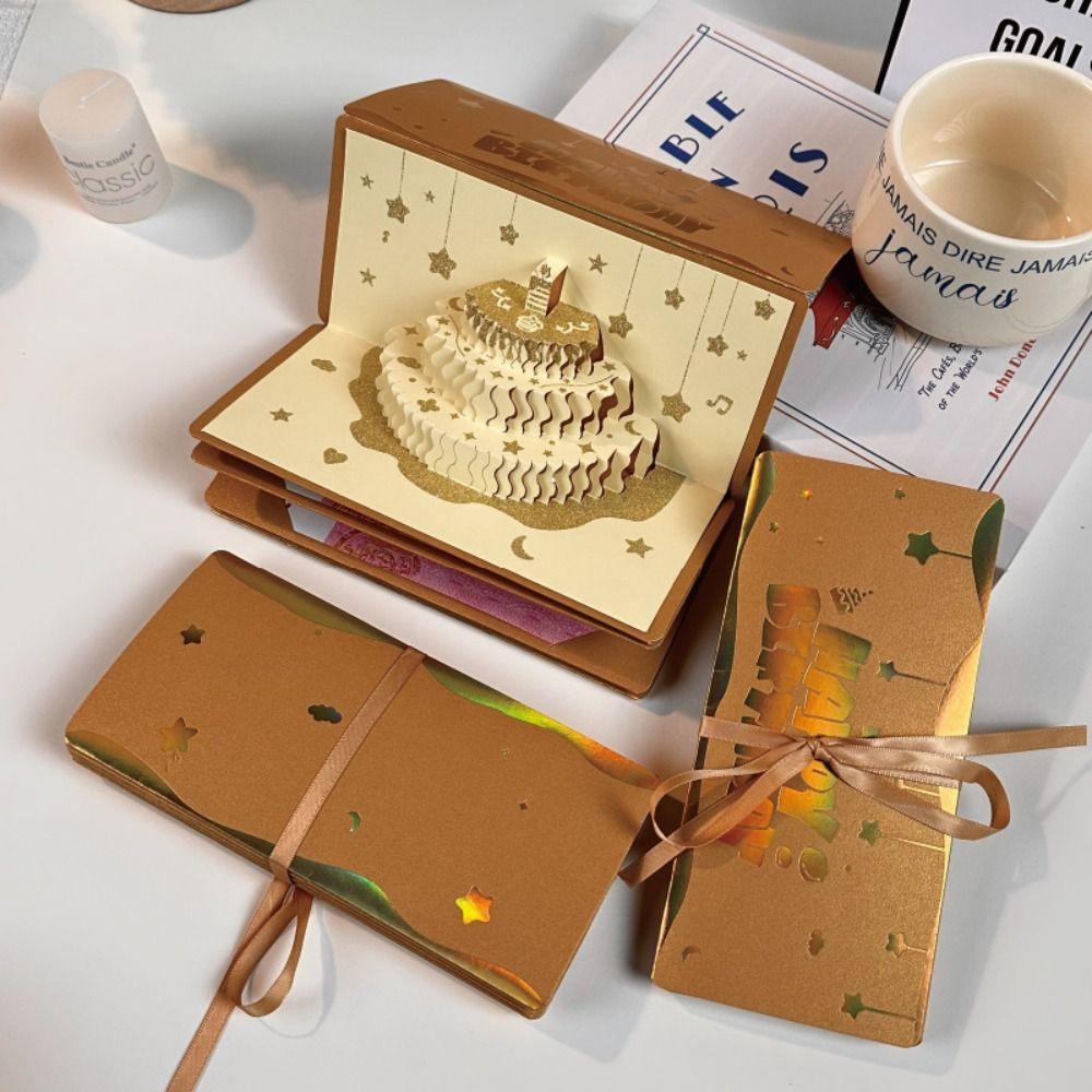 3D Pop-Up Birthday Red Envelope Greeting Card 6 Card Slots Foldable Musical Light Greeting Card Gold Red Envelope Greeting Card