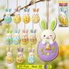 12/24Pcs Wooden Easter Rabbit Decorative Hanging Set 2D Diy Easter Rabbit Holiday Party Home Decoration Hanging Ornament