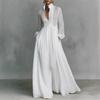 2026 Elegant French White Pleated Long-sleeve Waist-cinching Holiday Dress