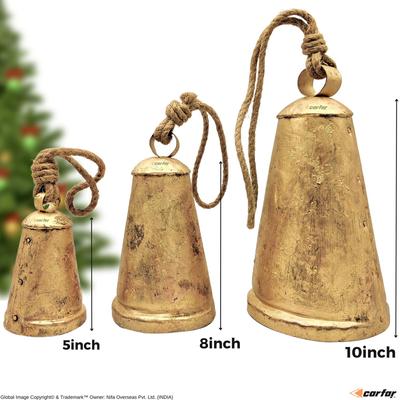 Set of 3 Rustic Black Style X-Large Bells Handmade Giant Metal Harmony Christmas Hanging Cow Bells Complete Set On Jute Rope