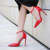 Women OL Sexy 12cm Point Toe Heels Ladies Stiletto Shoes Pointed Toe Shimmer Sexy Buckle 12cm Heel WZ