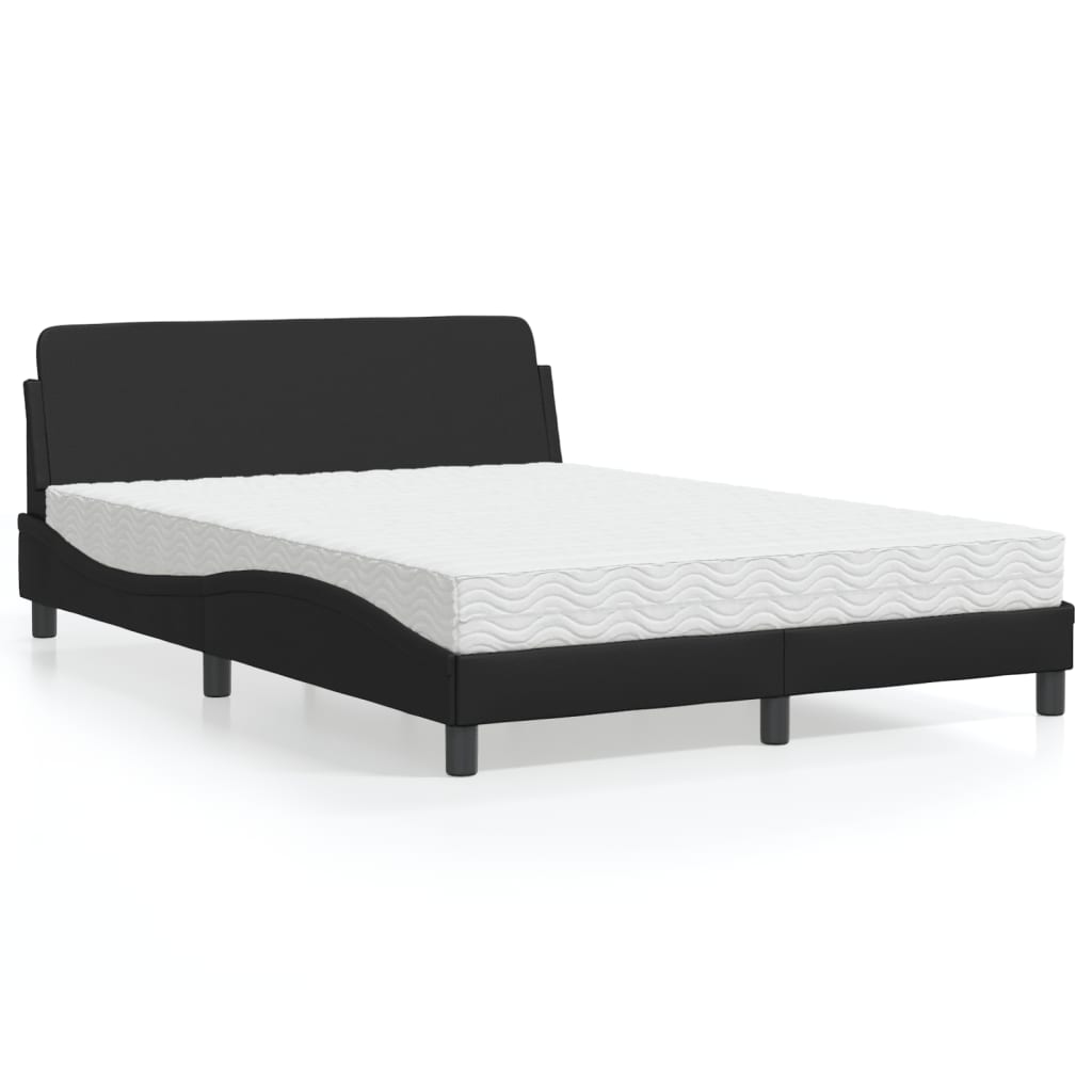 Vidaxl Bed With Mattress, Black, 140X190 Cm, Faux Leather