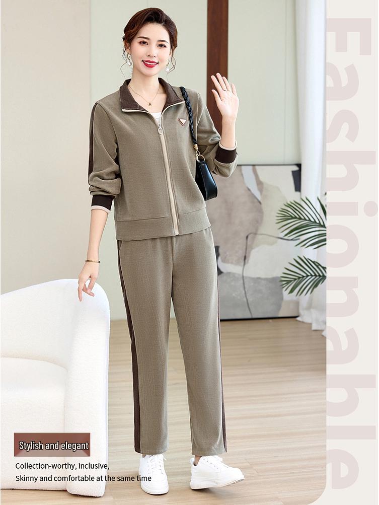 Spring Autumn 2025 Fashionable Two-Piece Sports Suit for Middle-Aged Women