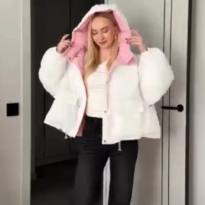 Detachable Hood Sleeves Puffy Padded Jacket Oversized Thick Winter Warm Chic Office Daily Women Coat