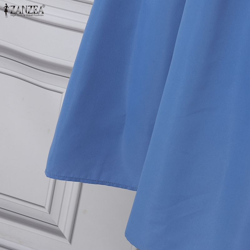ZANZEA Vestido de Verano Casual para Mujer con Cuello Cuadrado y Manga Corta Elegante