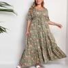 Moda Feminina Plus Size Solto Casual Manga Curta Vestido Estampado