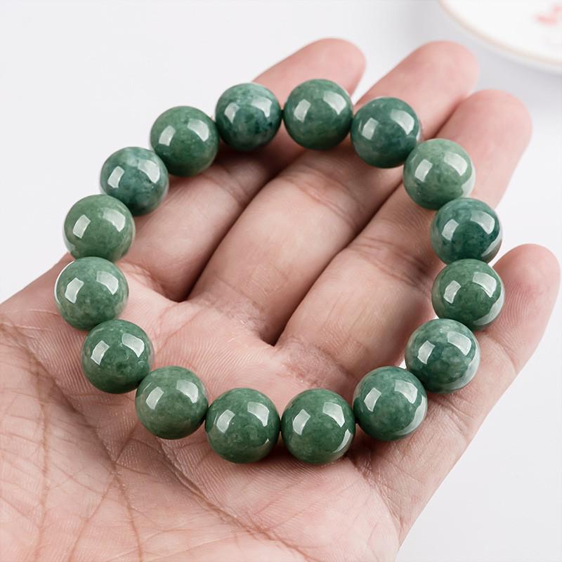 Natural A-Grade Ice-Type Green Jade Round Beads Bracelet for Men & Women