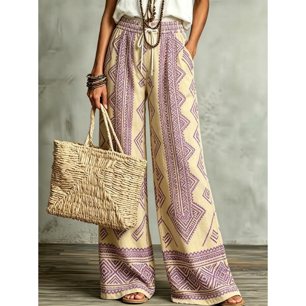 2026 New Peace & Love Graffiti Wide Leg Pants Women's Elastic Waist Casual Trousers Quick Dry Summer Beach Boho Kids Streetwear