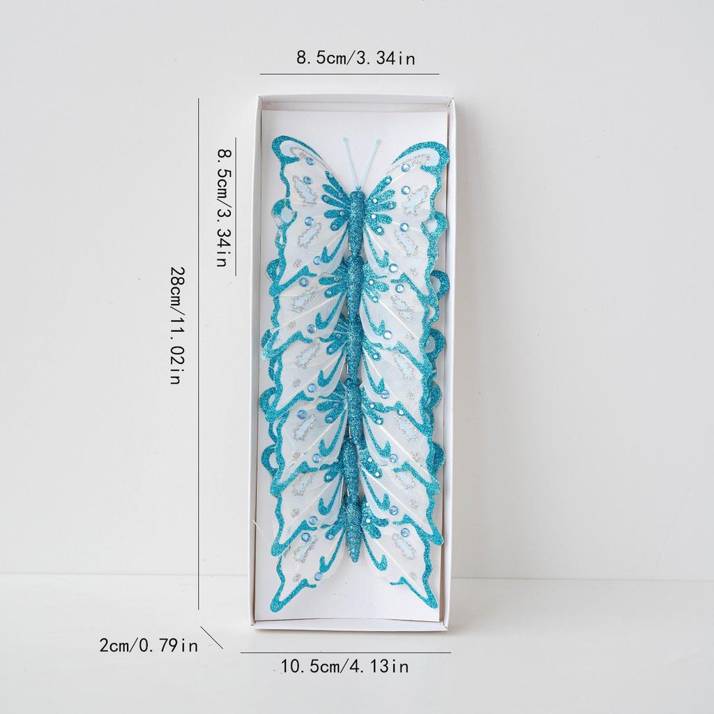 1 Box of 6 Butterfly Christmas Tree Ornaments Glitter Simulation Butterfly Scene Atmosphere Layout Decoration   Christmas Tree Embellishment