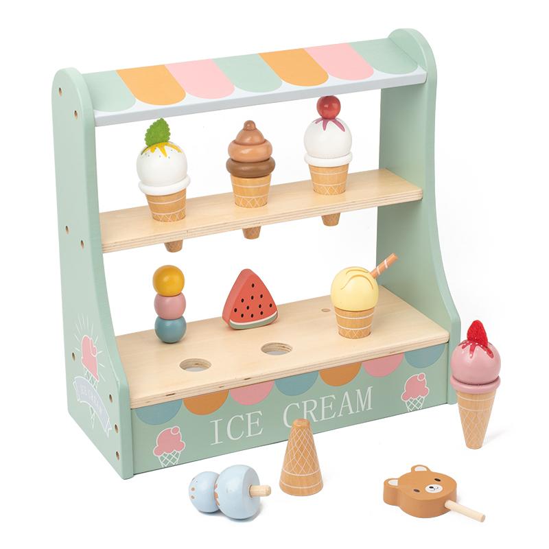 Wooden Ice Cream Counter Playset for Toddler Toy Montessori Kitchen Pretend Play Toy Kitchen Accessories Kids Role Playing Games