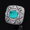 Square Full Diamond Zircon Stud Earrings Women's Hollow Paraiba Necklace Pendant Simulation Jewelry Set Retro Ring