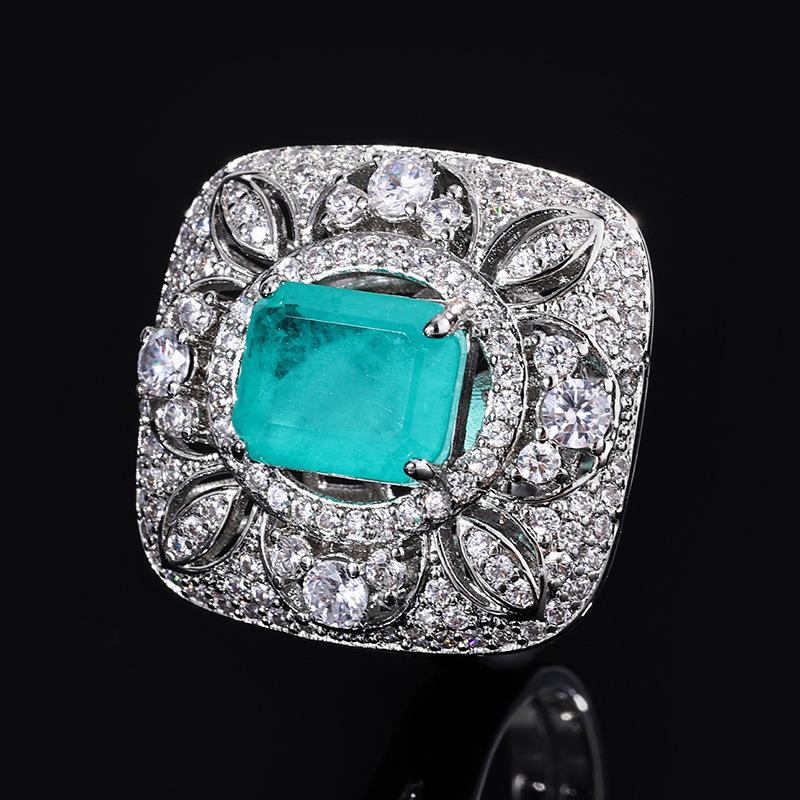 

Квадратные полные бриллиантовые циркониевые серьги-гвоздики женские полые Параиба ожерелье кулон имитация комплект ювелирных изделий ретро кольцо