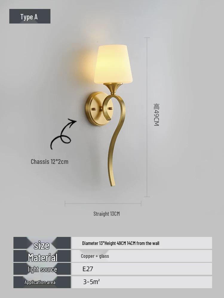 All-Copper Modern American Wall Lamp: Bedroom, Bedside, Living Room, Hotel, Villa, Hallway
