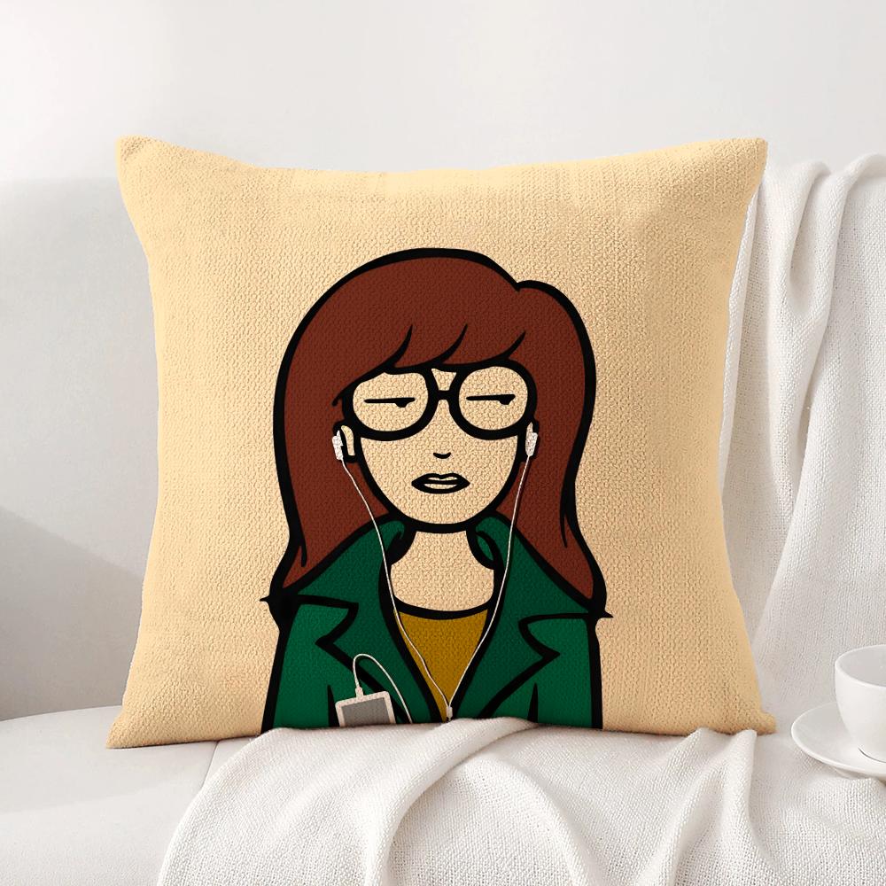 Cartoon D-Daria Cushion Cover Summer Coolness Linen Fabric Double-Sided Printing Pillow Case Sofa Home Decor Gift
