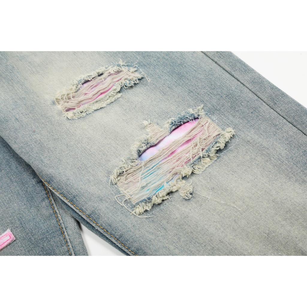 M33 Amiri Trendy Jeans im amerikanischen Stil für Herren und Damen mit Stoffpatches, Löchern, Stickereien, lässige und modische High Street-Hosen