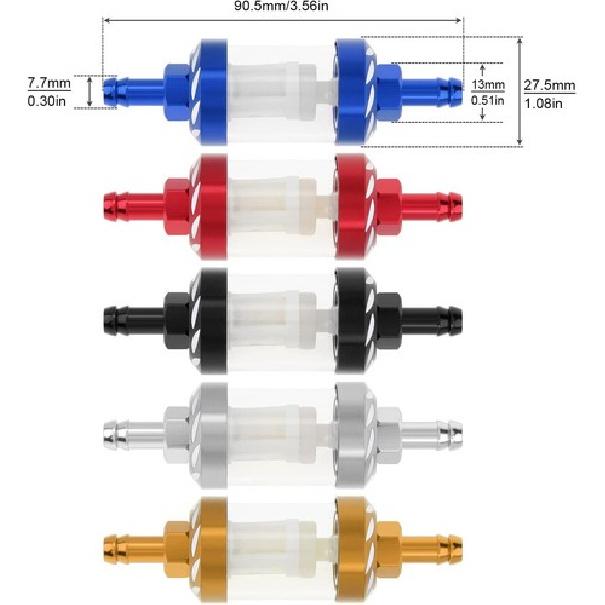 2PCS 5/16" 8mm Reble Motorcycle Fuel Filter, CNC Aluminum Alloy Silver