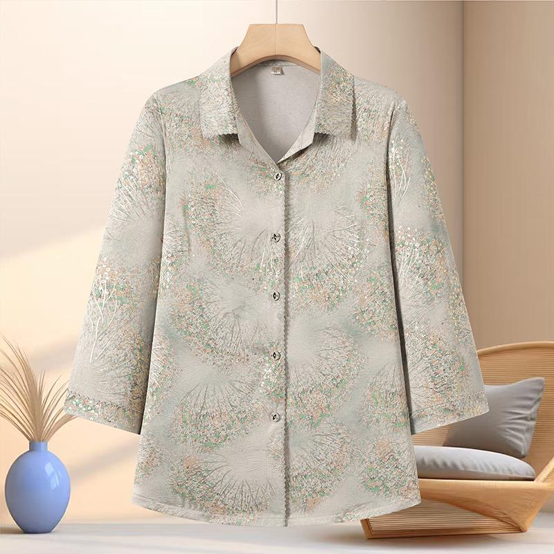 Mom's 2026 Stylish Summer Printed Lapel Shirt for Middle-Aged & Elderly Women