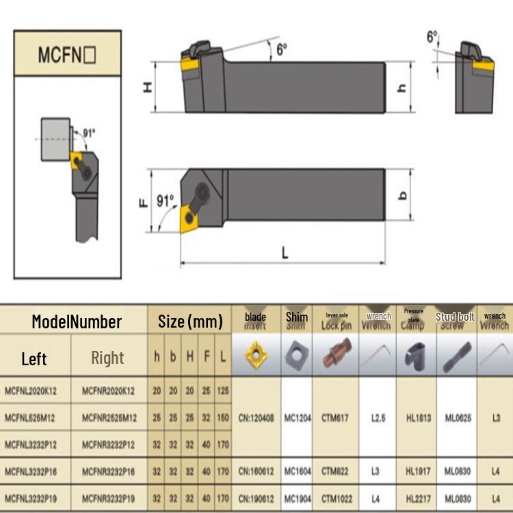 CNC 91° OD Turning Tool Holder MCFNR2020K12 Clamp Pin Handle