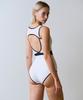 VINAJ Asymmetrical Long Ribbon Lace Shoulder Monokini (White)