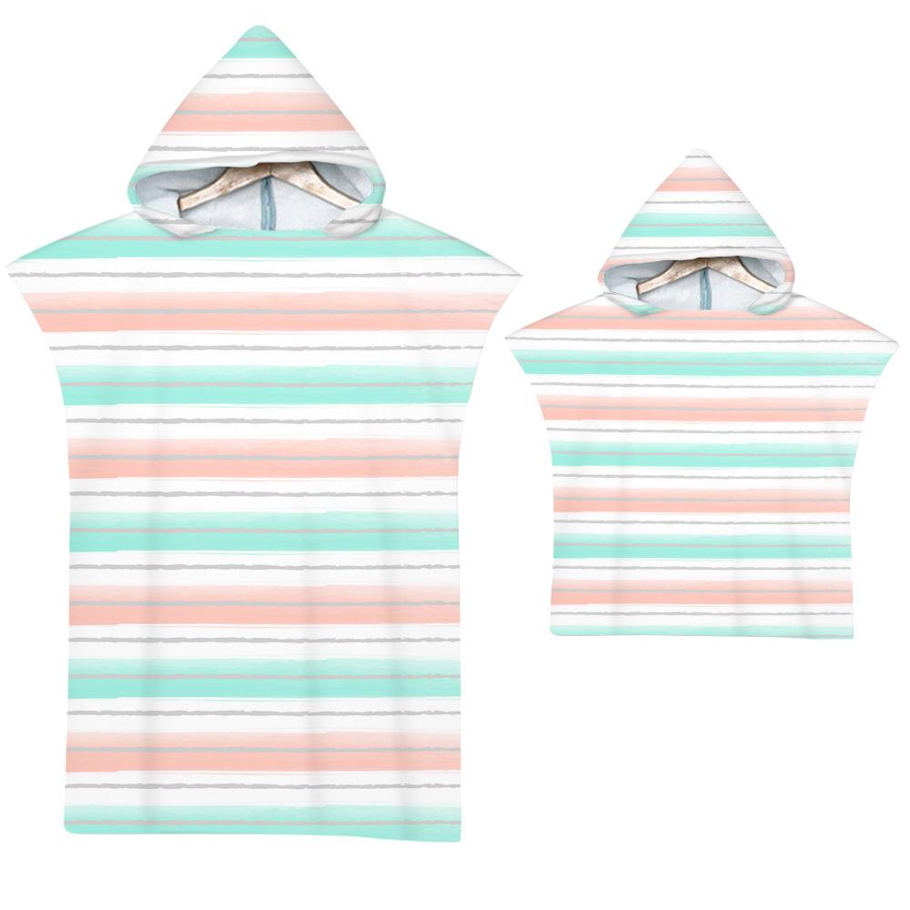 Stripe Hooded Cloak Pink Quick Dry Large Beach Bath Towel Microfiber Wetsuit Adult Child Parent-Child Changing Poncho Bathrobe
