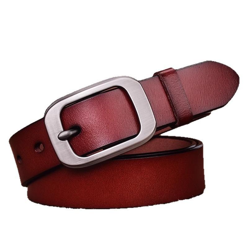 Womens Genuine Leather Belt With Metal Pin Buckle Motorcycle Riding Casual Wear Adjustable Waistband Fashion Accessory