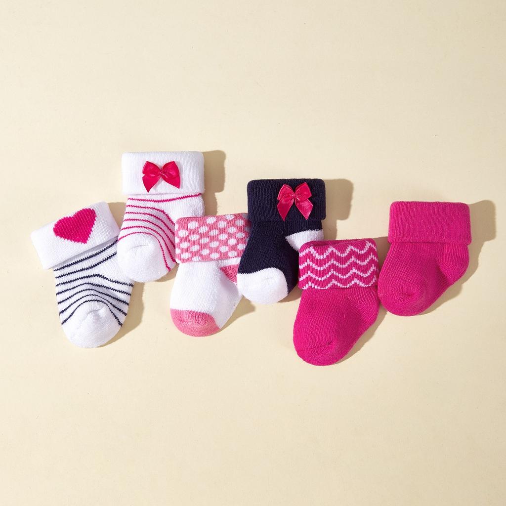 6 Pairs Pack 0-3 Months Baby Socks Girl Newborn Infant Cute Cotton Socks Set