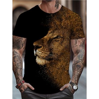 Men's T-Shirts Plus Size Colorful Lion Printed Shirt Casual Fashion Short Sleeve Round Neck Street Mens Fashion Outdoor Tshirts