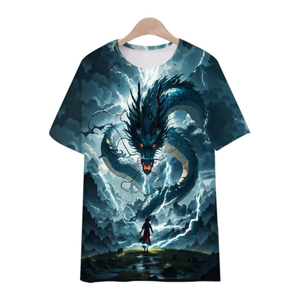 3D Printed Anime Nezha T-Shirt Boys' Summer Crew Neck Short Sleeve Comfortable Loose Top