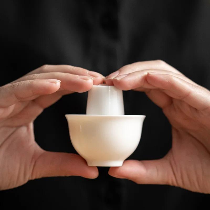 Weiße Porzellan-Teetasse Schafsfett-Jaspis Chinesische Kleine Teeverkostungs-Teegeschirr-Tasse Duft-Teetassen Kung Fu Tassen-Set