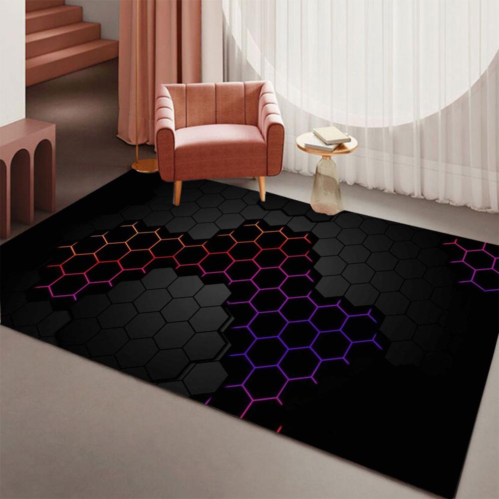 Hexagon Gaming Rug Neon Cool Carpet Mat Ergonomic Design for Gaming Room Setup  Home Soft Badmat Large Carpet Indoor Mat