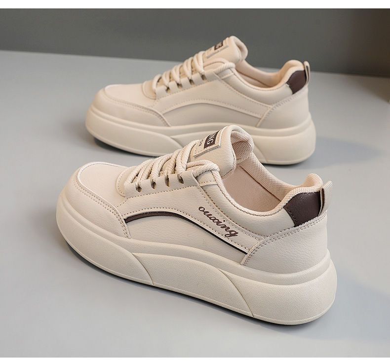 PLOVER Little White Shoes Women's Platform Versatile Sports Board Shoes 4.5CM Height Increase Simple and Comfortable Skirt Casual Running