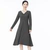 Maslan Spring Fashion Minimalist Medium to Long Length Waist Fold Back Knitted A-line Long Sleeve Dress