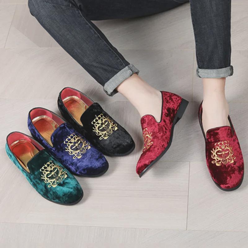 Men's Embroidered Slip-On Loafers: Summer Breathable Round-Toe Casual Shoes