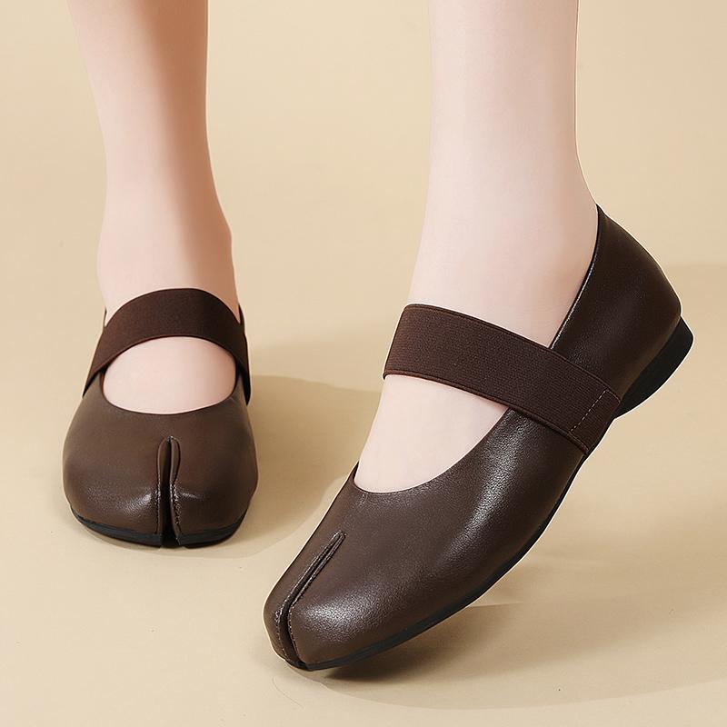 Women's Black Mary Janes Brown Leather Ballet Shoes Flats Casual Slip on Sandals Summer Maternity Shoes for Girls