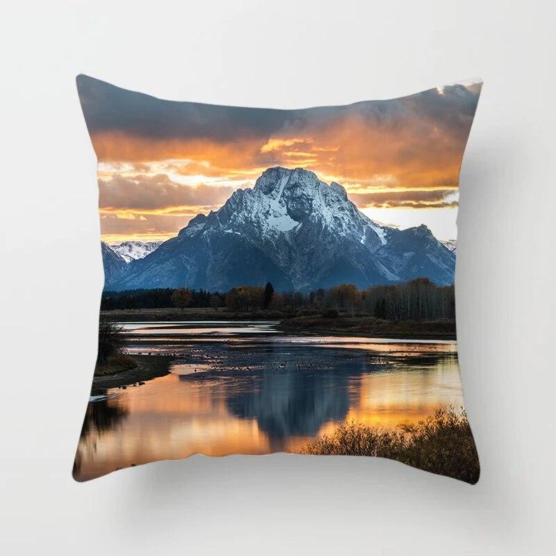 Mountains River Natural Scenery Pillow Cover Sofa Decoration Car Office Seat Cushion  Room   Home