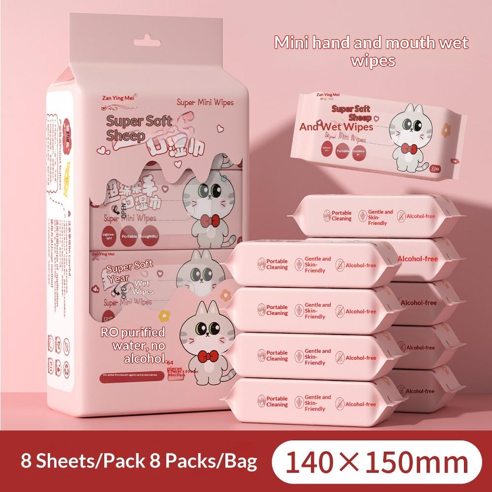 192/64 /32 Pezzi Mini Salviettine Umidificate Portatili, Salviettine Monouso Senza Alcool per Mani e Bocca, Multiuso per Persone e Animali Domestici Viaggio Esterno