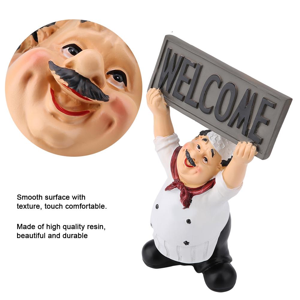 Restaurant Resin Cute Chef Figurine Miniature Statue Ornaments Welcome Board Table Decor