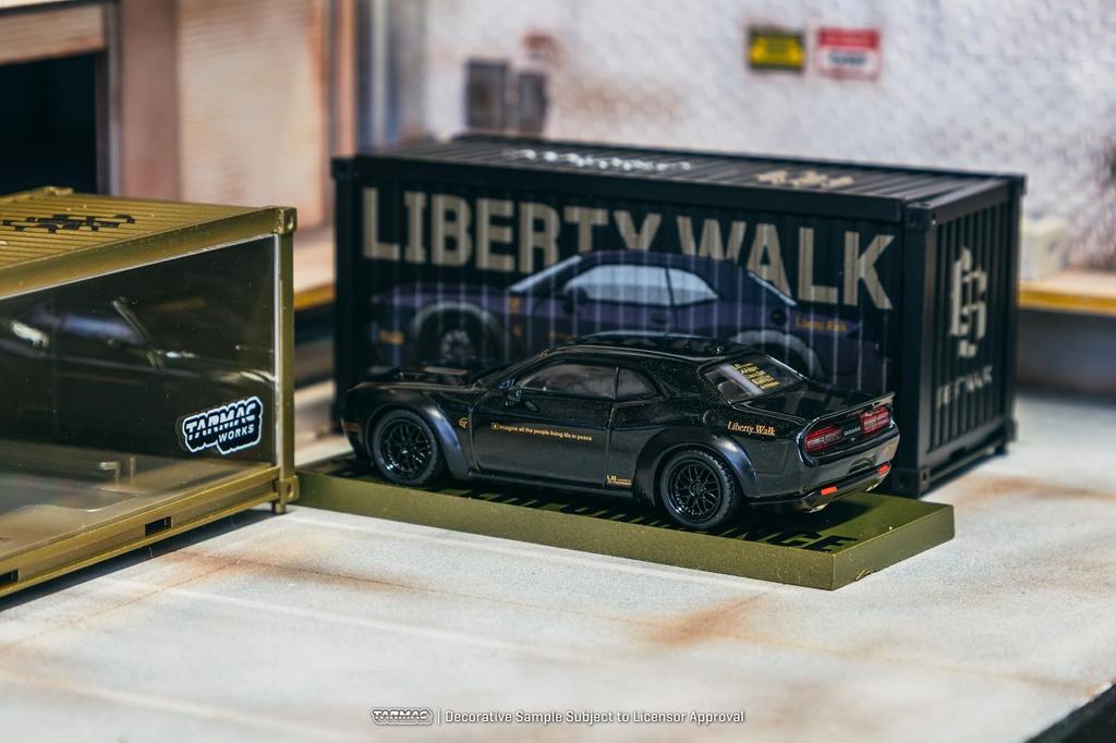 Speedmaster Japan TARMACWORKS Dodge Challenger SRT Hellcat Black Metallic with 2 containers Finished Product 1/64 LB-WORKS T64G-TL039-BK