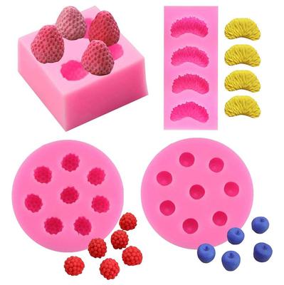 4 τεμάχια/Σετ 3D Φόρμα σιλικόνης Φρούτων Καλούπια ψησίματος σε σχήμα φράουλας, μανταρίνι, βατόμουρου και βατόμουρου για κέικ cupcake, σαπούνι κερί, φόρμα σοκολάτας