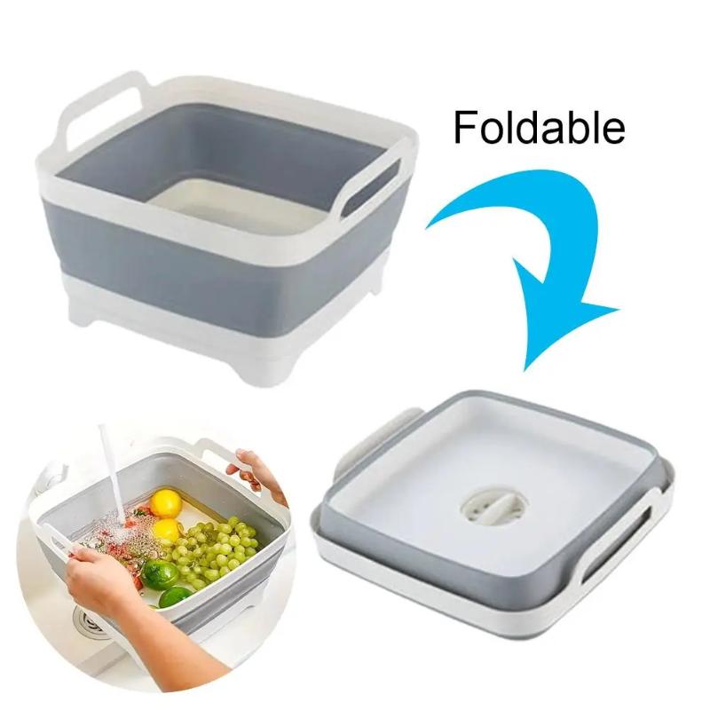 

Складной таз для мытья квадратный таз для мытья овощей овощная корзина рама для хранения кухонной раковины органайзер для дома большой вместимости серый