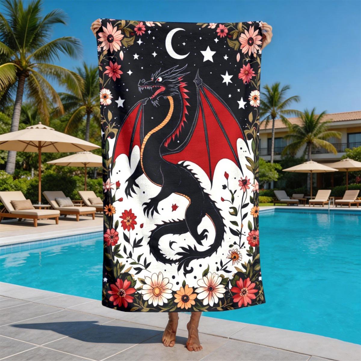 

Dark Fairy Tale Dragon Background polyester microfiber beach towel is highly absorbent, suitable for swimming and beach outings W40*H60(CM)