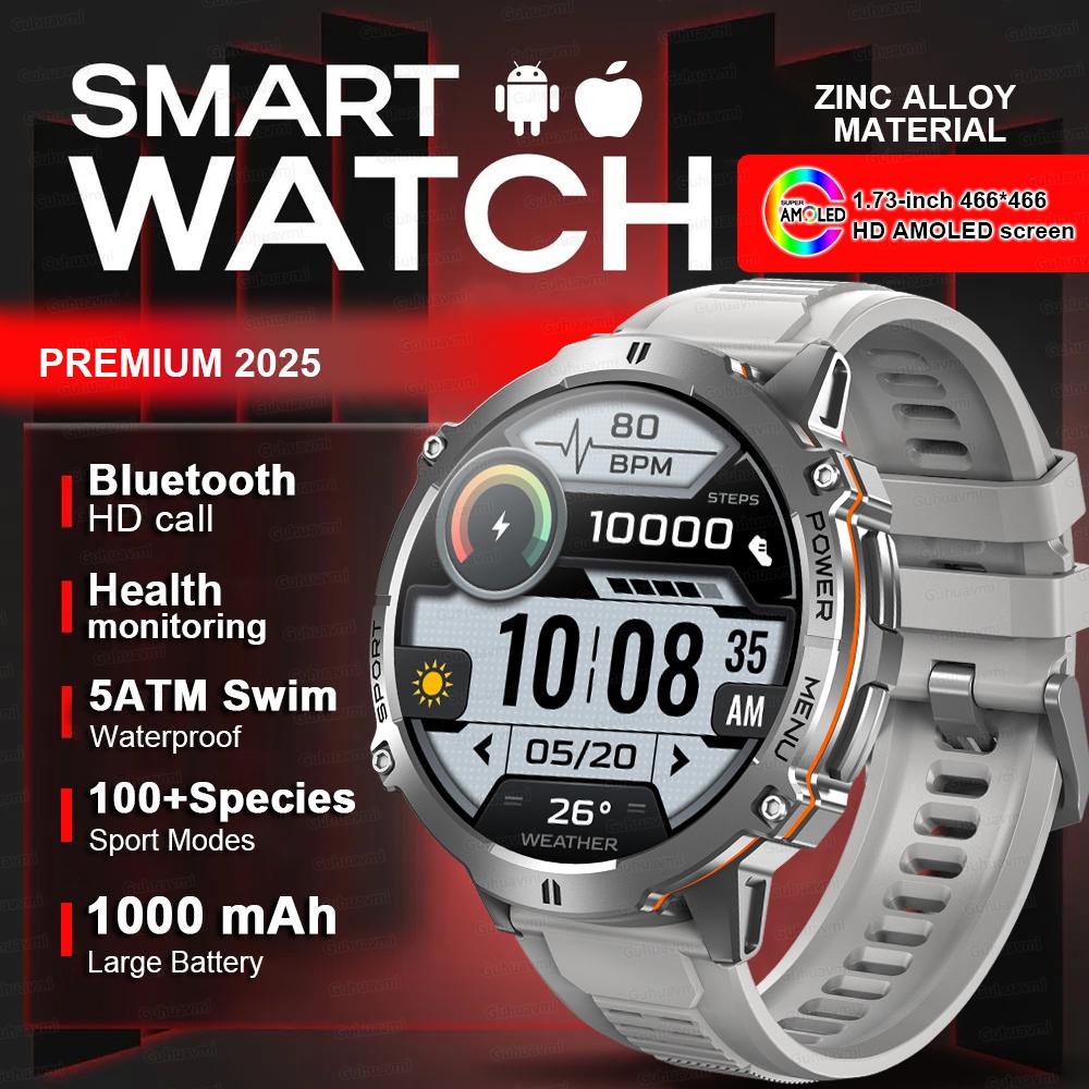 

New Military GPS Position Smart Watch Built-in GPS 1000mAh Battery Compass BT Call 10ATM Waterproof Swim Sport Bracelet Men 1000mAh Battery серебряный