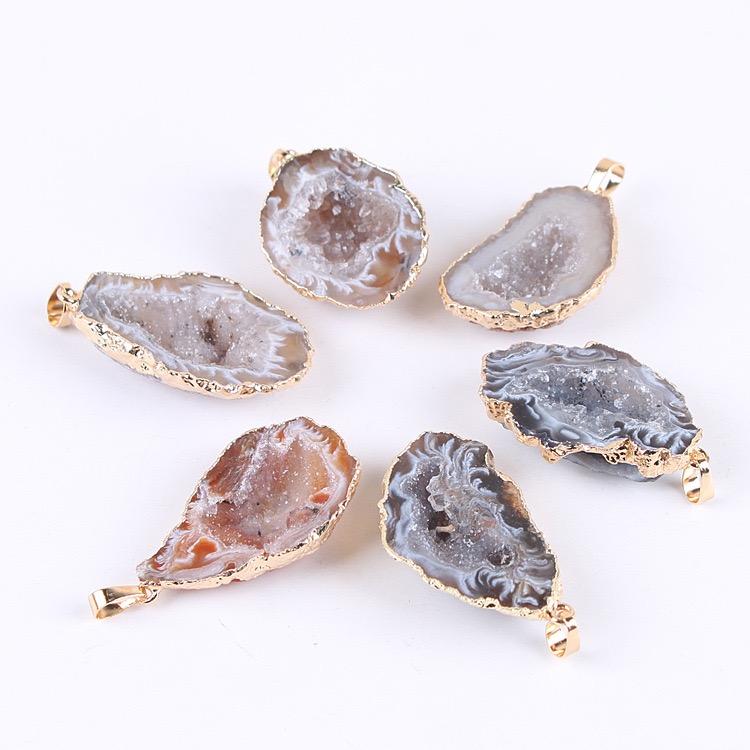 Natural Crystal Gemstone Charm Healing Quartz Geode Agate Pendant